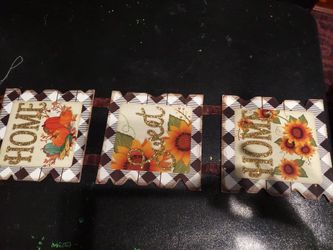 Vintage Buffalo Check Sunflower Home Sweet Home Signs Set $10.00