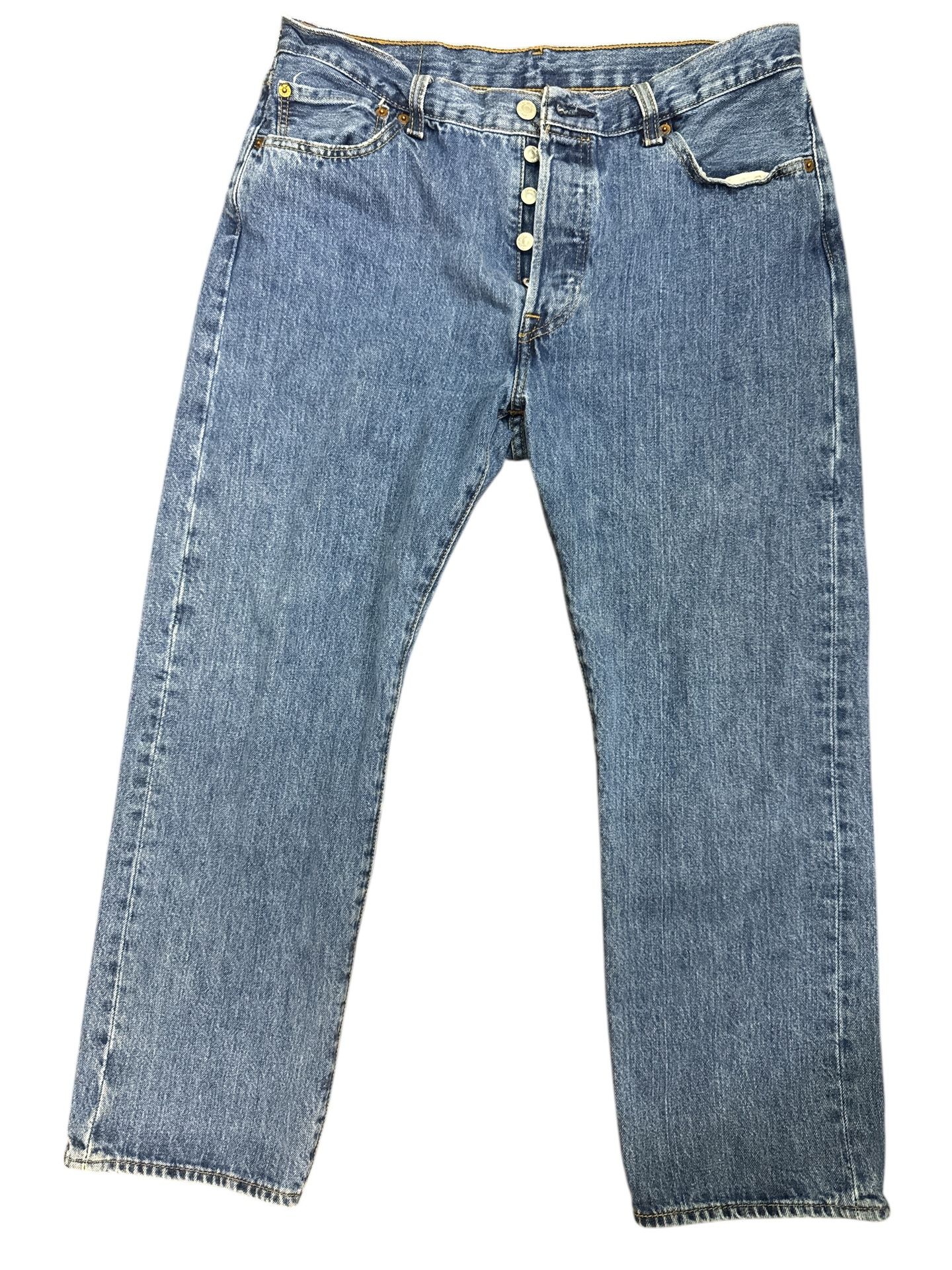 Levis Jeans Men 34x28 Blue 501 Button Fly Classic Straight Medium Wash