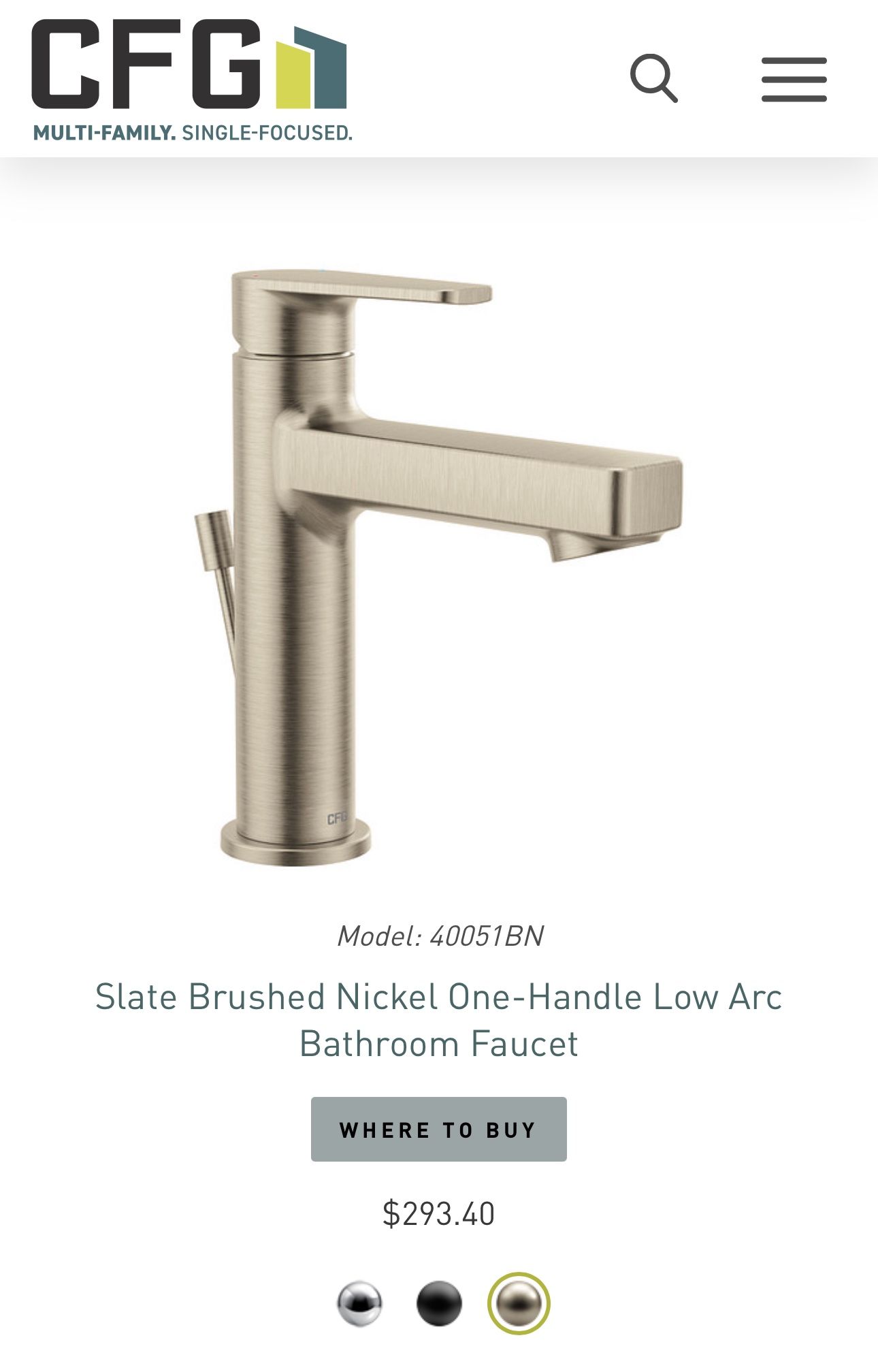 MOEN / CFG 40051BN Slate Brushed Nickel One-Handle Bathroom Faucet NIB $293
