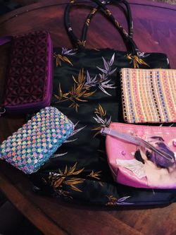 Big Lot of Bags, Wallet, Totes, Handbag - Pug, Flowers, Stripes, Asian, Purple