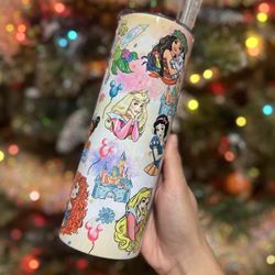 Custom 20oz Princesses Collage Stainless Steel Skinny Tumbler