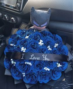 Blue Rose Bouquet with I Love You Ribbon