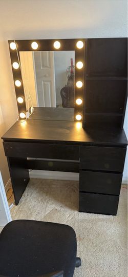 Black Makeup Vanity Desk with Lighted Mirror