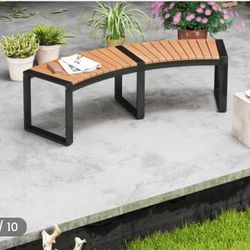 Costway Curved Patio Bench With Slatted Seat & Metal Legs