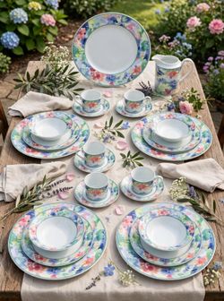 Mikasa Garden Flair 22 Piece Fine China Dinner Set - Watercolor Floral - Service for 4 - $40
