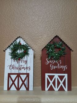 Farmhouse Christmas Barn Decor Signs Set of 2