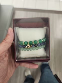 Genuine Stone Beaded Bracelet Set with Evil Eye Charm