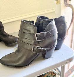 Black Leather Ankle Boots with Double Buckle