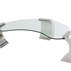 Chrome Coffee Table, Kidney Bean Shape Glass, Fitting in 3 Pc. Base Like New!
