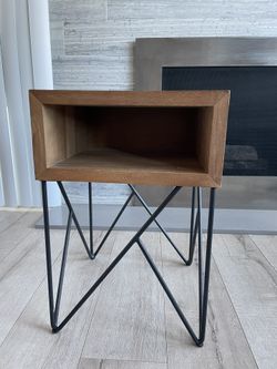 Crate & Barrel Rustic Wood Side Table With Storage