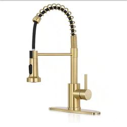 MTTCLE
Brushed Gold 17 in. H Pull Down Sprayer Kitchen Faucet with 360 ° Spout Swivel