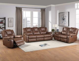 3-Piece Manual Set, Brown (Sofa, Loveseat & Chair)