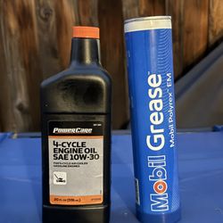 4 Cycle Engine Oil And Mobil Polyrex EM Grease; Ball Bearing Grease; Tools, Mechanic, Workshop