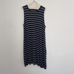Time and Tru Navy Blue and White Striped Sleeveless Sun Dress