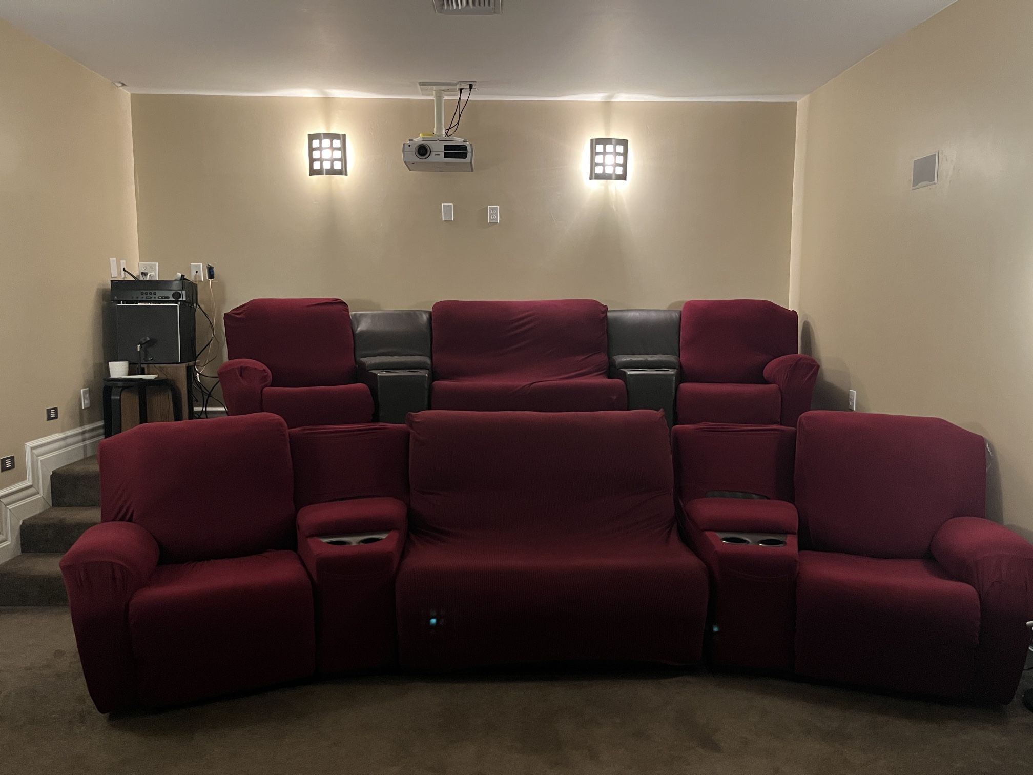 Movie Theater Seating Black Couches With Red Covers