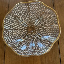 vintage Hazel Atlas Hobnail Beaded Teardrop Glass Candy Dish. 