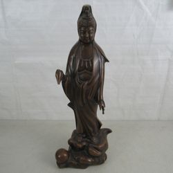 Vintage Buddah Cast Iron Bronze Tone Statue 17 3/4" Tall

