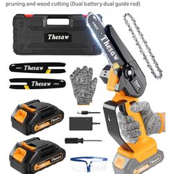 Mini Chainsaw 6-Inch with 2 Battery Powered Mini Electric Chain Saws Cordless Handheld Portable Small Power Only Cut Under 3 inch Fresh Wood