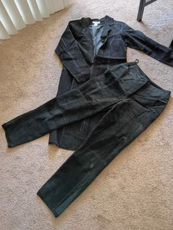 Women's Leather Pants and Coat Set