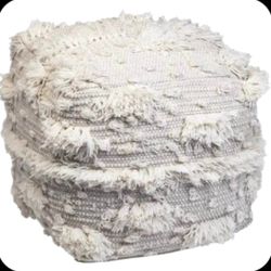 Brand New White Fringe Tapestry Pouf Ottoman
