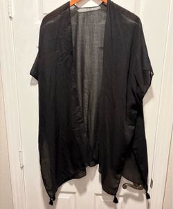 Black Sheer Tassel Kimono women’s Cover-Up One Size