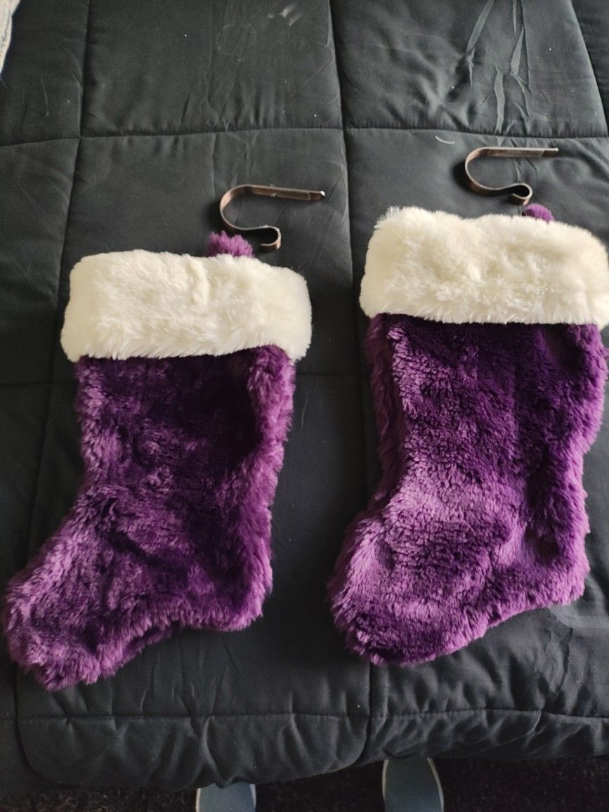 2 Purple Fluffy Christmas Stockings.