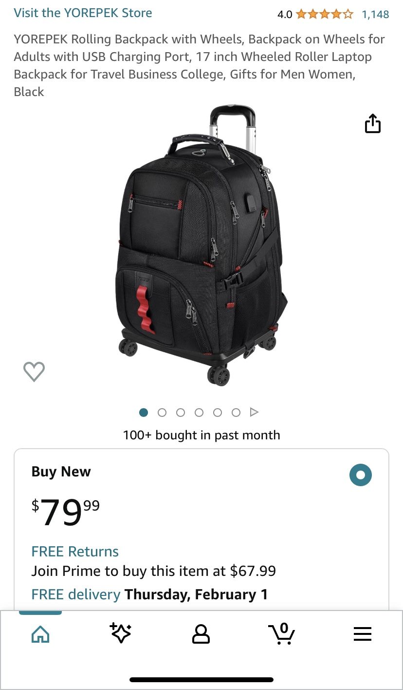 YOREPEK Rolling Backpack with Wheels