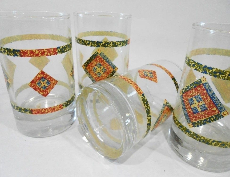 4 Corelle SAND ART 7-oz JUICE GLASSES