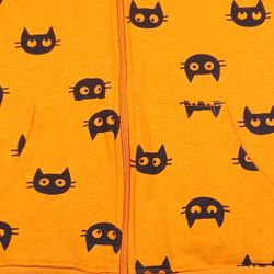 XL 14/16 Black Cats Kids Halloween Zip Up Front Hoodie Jacket Sweatshirt Orange