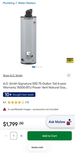 A.O. Smith 75 Gallon Power Vent Natural Gas Water Heater