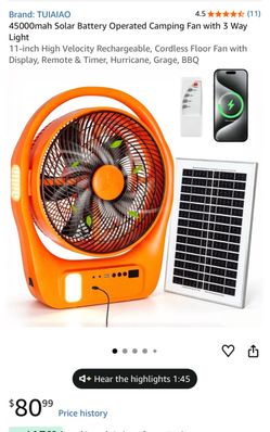 TUIAIAO Solar panel  and rechargeable camping or home office fan