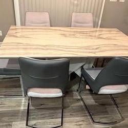 Light Grey Faux Marble Dining Set