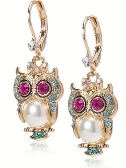 Sparkling Crystals Pave Owls Earrings 