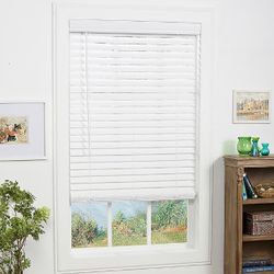 Trim at Home 2-in Slat Width 43-in x 64-in Cordless White Faux Wood Room Darkening Horizontal Blinds
