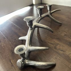 Rustic Deer Antler Silver Metal Candle Stick Holder Buck Antler Cabin Decor
