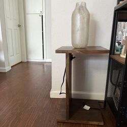 Solid Wood Side Table With Plug