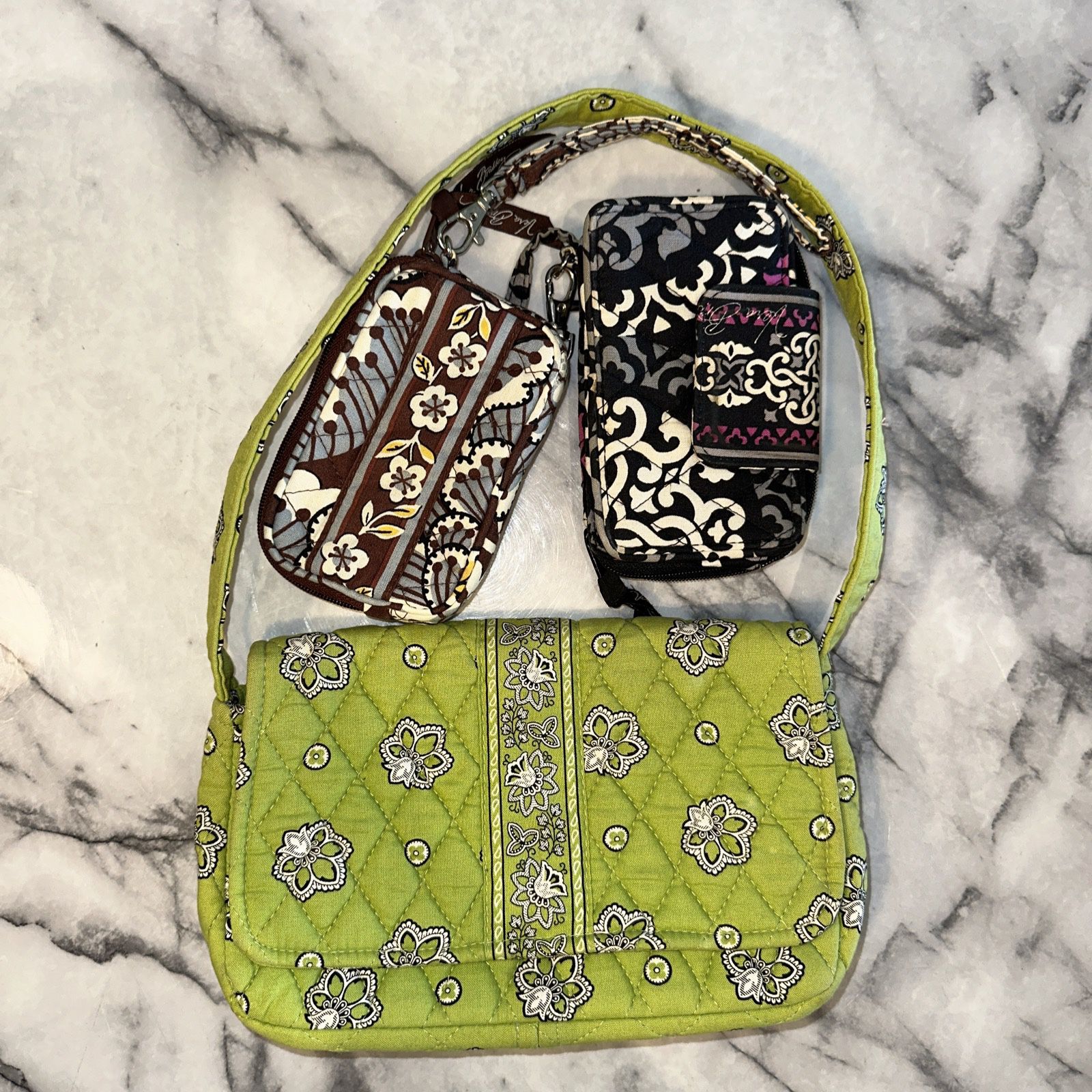 3 Vintage Vera Bradley Handbags Shoulder Bag Wristlet Wallet Jilly Kiwi Blooms