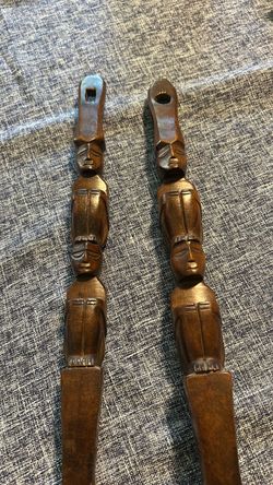 Hand carved vintage wooden tiki style salad servers Hand carved vintage wooden tiki style salad servers