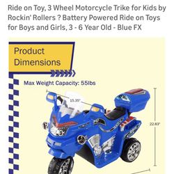 Motorcycle For 3/6 Yr Old