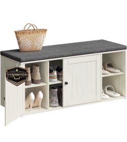 Home Shoe Storage Bench, Snapsemble Superfast Assembly Cabinet with Door & Adjustable Shelf, 14 x 40.2 x 17.3 Inches, Honey Brown and Slate Gray, HOPU