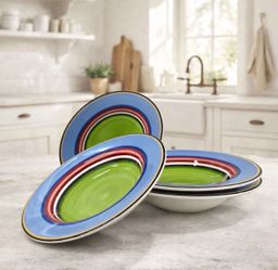 Vintage Salsa by Block 8 3/4” Rim Soup Bowls Multicolor Stripes Set of 4