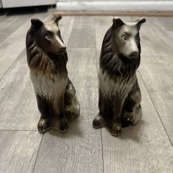 Collie Dog Figure Brown Ceramic Handcrafted 7" Statue