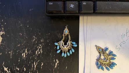 Gold-Tone Chandelier Earrings with Blue Beads