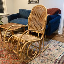 Vintage Thonet Style Boho Bentwood Wicker and Cane Rocking Chair