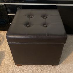 Dark Brown Faux Leather Storage Ottoman 