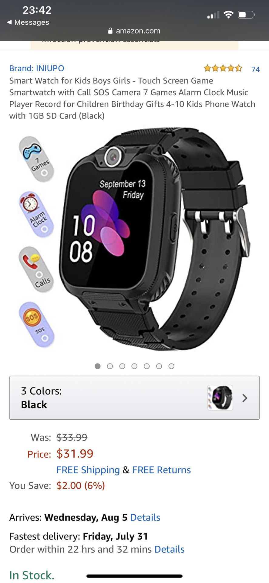 INIUPO Smart Watch For Kids In Black