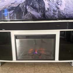 Beautiful TV Stand With Electric Fire Place And Audio Speaker 