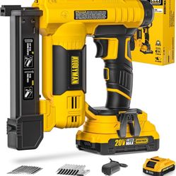 Alloyman 18 Gauge Nail Gun Battery Powered, 2 in 1 Cordless Brad Nailer/Electric Stapler with 2.0Ah Battery and Charger,1000pcs Nails and 500pcs Stapl