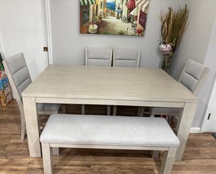 Aysha Natural Wood 65" Rectangular Dining With Bench Set For 6