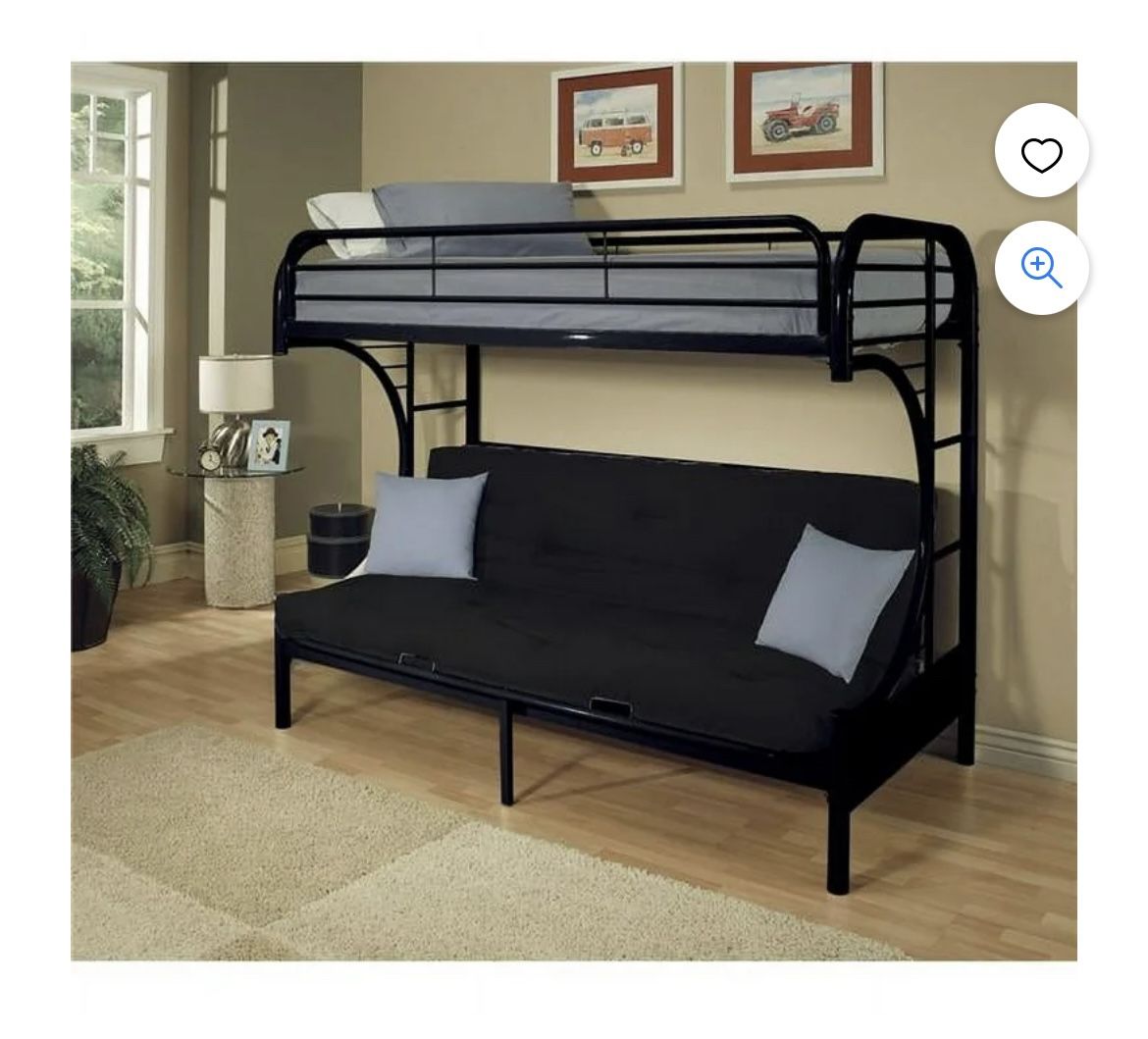 Kids Metal Frame Bunk Bed With Futon